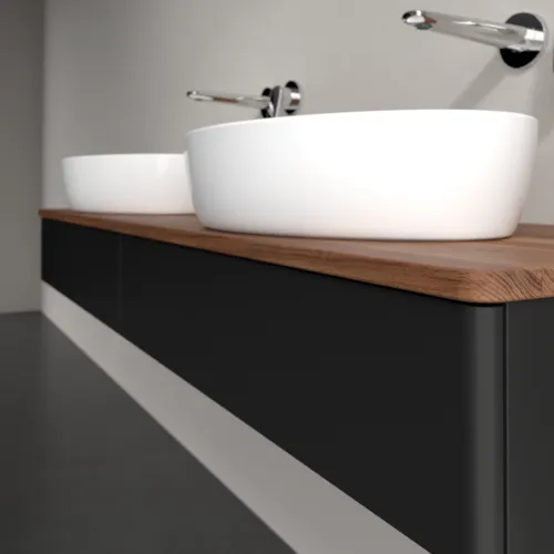Bild von VILLEROY BOCH Antao Waschbeckenunterschrank, 2 Auszüge, 1600 x 190 x 500 mm, Front ohne Struktur, Black Matt Lacquer / Warm Walnut #K17012PD