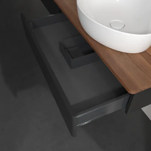 Bild von VILLEROY BOCH Antao Waschbeckenunterschrank, 2 Auszüge, 1600 x 190 x 500 mm, Front ohne Struktur, Black Matt Lacquer / Warm Walnut #K17012PD