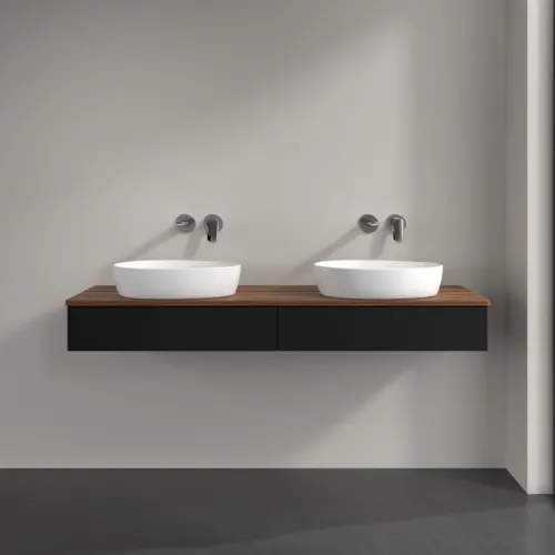 Bild von VILLEROY BOCH Antao Waschbeckenunterschrank, 2 Auszüge, 1600 x 190 x 500 mm, Front ohne Struktur, Black Matt Lacquer / Warm Walnut #K17012PD