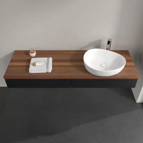 Bild von VILLEROY BOCH Antao Waschbeckenunterschrank, 2 Auszüge, 1600 x 190 x 500 mm, Front ohne Struktur, Black Matt Lacquer / Warm Walnut #K16052PD