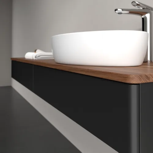 Bild von VILLEROY BOCH Antao Waschbeckenunterschrank, 2 Auszüge, 1600 x 190 x 500 mm, Front ohne Struktur, Black Matt Lacquer / Warm Walnut #K16052PD