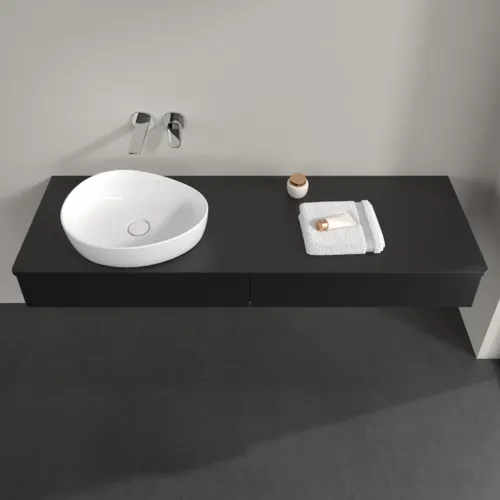 Bild von VILLEROY BOCH Antao Waschbeckenunterschrank, 2 Auszüge, 1600 x 190 x 500 mm, Front ohne Struktur, Black Matt Lacquer / Black Matt Lacquer #K15010PD