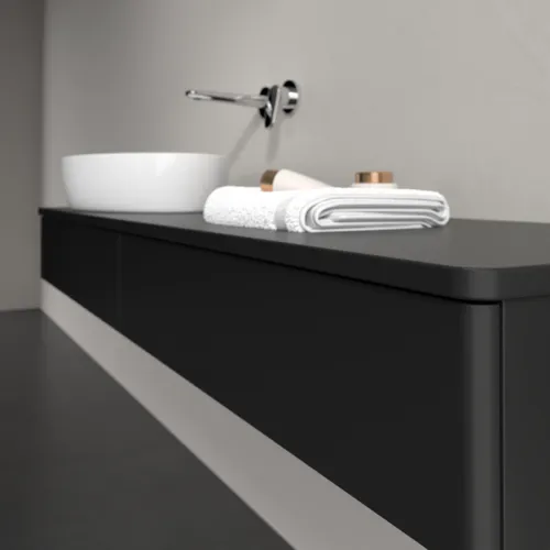 Bild von VILLEROY BOCH Antao Waschbeckenunterschrank, 2 Auszüge, 1600 x 190 x 500 mm, Front ohne Struktur, Black Matt Lacquer / Black Matt Lacquer #K15010PD