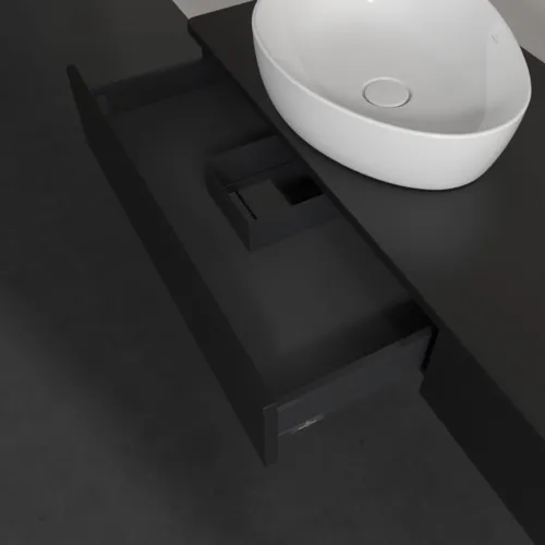 Bild von VILLEROY BOCH Antao Waschbeckenunterschrank, 2 Auszüge, 1600 x 190 x 500 mm, Front ohne Struktur, Black Matt Lacquer / Black Matt Lacquer #K15010PD