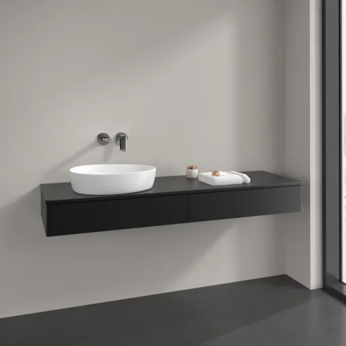 Bild von VILLEROY BOCH Antao Waschbeckenunterschrank, 2 Auszüge, 1600 x 190 x 500 mm, Front ohne Struktur, Black Matt Lacquer / Black Matt Lacquer #K15010PD