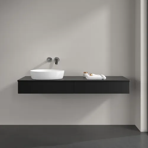 Bild von VILLEROY BOCH Antao Waschbeckenunterschrank, 2 Auszüge, 1600 x 190 x 500 mm, Front ohne Struktur, Black Matt Lacquer / Black Matt Lacquer #K15010PD