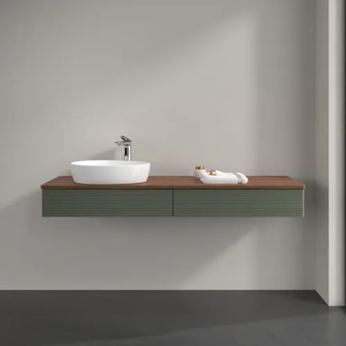 VILLEROY BOCH Antao Waschbeckenunterschrank, 2 Auszüge, 1600 x 190 x 500 mm, Front mit Struktur, Leaf Green Matt Lacquer / Warm Walnut #K15152HL, Bild 3