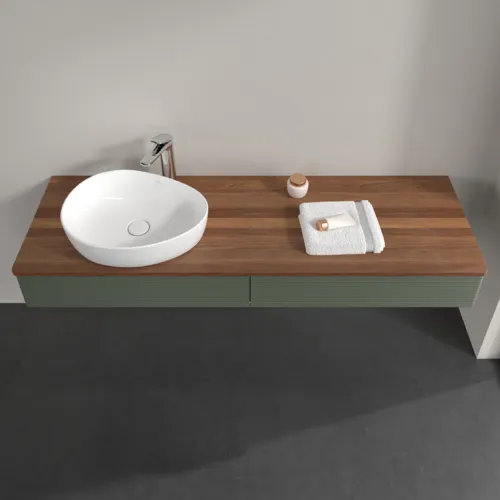 VILLEROY BOCH Antao Waschbeckenunterschrank, 2 Auszüge, 1600 x 190 x 500 mm, Front mit Struktur, Leaf Green Matt Lacquer / Warm Walnut #K15152HL, Bild 4