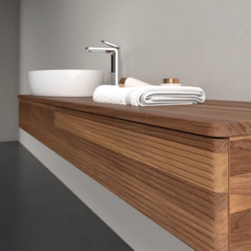 Bild von VILLEROY BOCH Antao Waschbeckenunterschrank, 2 Auszüge, 1600 x 190 x 500 mm, Front mit Struktur, Warm Walnut / Warm Walnut #K15152HM