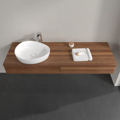 Bild von VILLEROY BOCH Antao Waschbeckenunterschrank, 2 Auszüge, 1600 x 190 x 500 mm, Front mit Struktur, Warm Walnut / Warm Walnut #K15152HM
