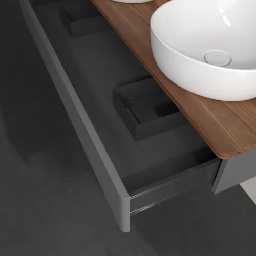 Bild von VILLEROY BOCH Antao Waschbeckenunterschrank, 1 Auszug, 1200 x 190 x 500 mm, Front mit Struktur, Anthracite Matt Lacquer / Warm Walnut #K13112GK