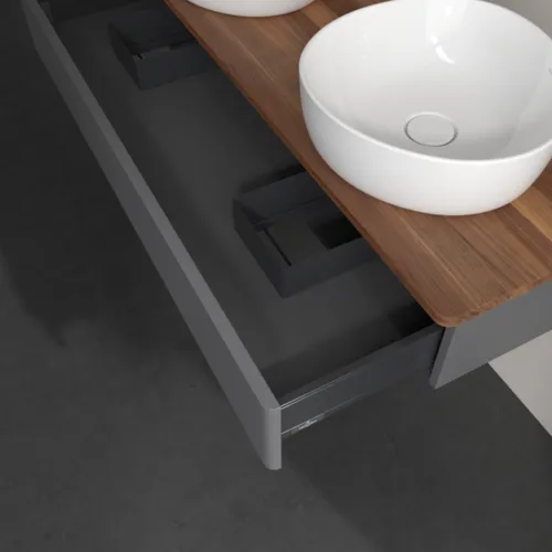 Bild von VILLEROY BOCH Antao Waschbeckenunterschrank, 1 Auszug, 1200 x 190 x 500 mm, Front mit Struktur, Anthracite Matt Lacquer / Warm Walnut #K13112GK