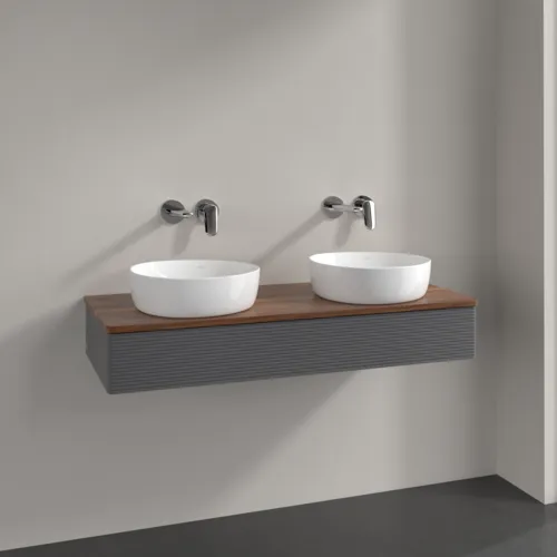 Bild von VILLEROY BOCH Antao Waschbeckenunterschrank, 1 Auszug, 1200 x 190 x 500 mm, Front mit Struktur, Anthracite Matt Lacquer / Warm Walnut #K13112GK