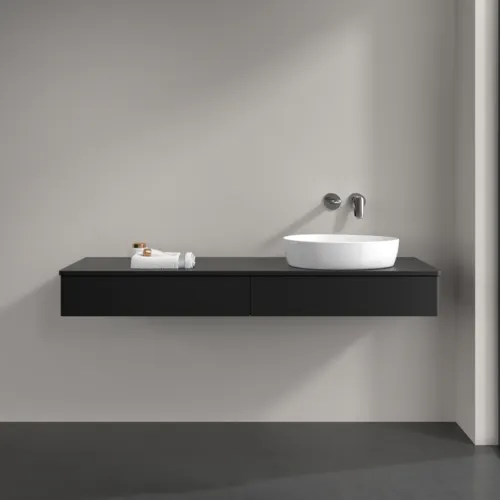 VILLEROY BOCH Antao Waschbeckenunterschrank, 2 Auszüge, 1600 x 190 x 500 mm, Front ohne Struktur, Black Matt Lacquer / Black Matt Lacquer #K16010PD, Bild 3