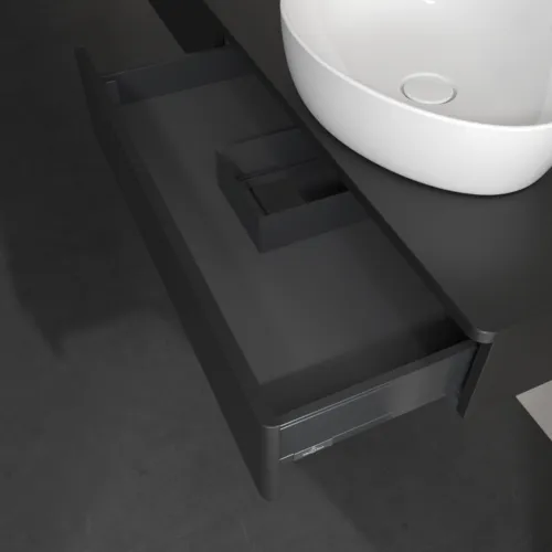 VILLEROY BOCH Antao Waschbeckenunterschrank, 2 Auszüge, 1600 x 190 x 500 mm, Front ohne Struktur, Black Matt Lacquer / Black Matt Lacquer #K16010PD, Bild 7
