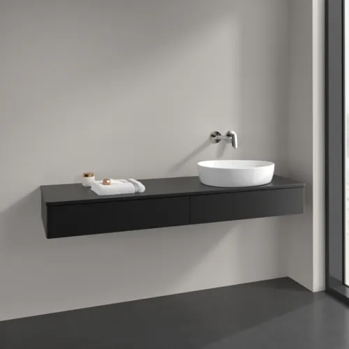VILLEROY BOCH Antao Waschbeckenunterschrank, 2 Auszüge, 1600 x 190 x 500 mm, Front ohne Struktur, Black Matt Lacquer / Black Matt Lacquer #K16010PD, Bild 2