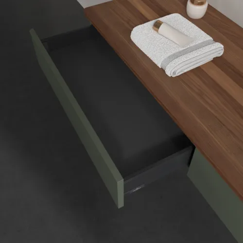 VILLEROY BOCH Antao Waschbeckenunterschrank, 2 Auszüge, 1600 x 190 x 500 mm, Front ohne Struktur, Leaf Green Matt Lacquer / Warm Walnut #K16052HL, Bild 6