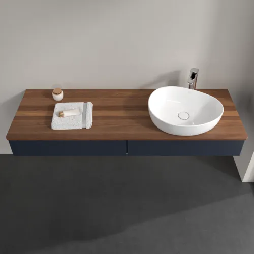Bild von VILLEROY BOCH Antao Waschbeckenunterschrank, 2 Auszüge, 1600 x 190 x 500 mm, Front ohne Struktur, Midnight Blue Matt Lacquer / Warm Walnut #K16052HG