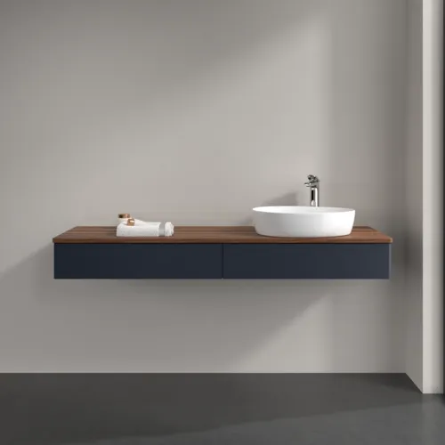 Bild von VILLEROY BOCH Antao Waschbeckenunterschrank, 2 Auszüge, 1600 x 190 x 500 mm, Front ohne Struktur, Midnight Blue Matt Lacquer / Warm Walnut #K16052HG