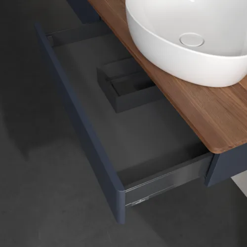 Bild von VILLEROY BOCH Antao Waschbeckenunterschrank, 2 Auszüge, 1600 x 190 x 500 mm, Front ohne Struktur, Midnight Blue Matt Lacquer / Warm Walnut #K16052HG