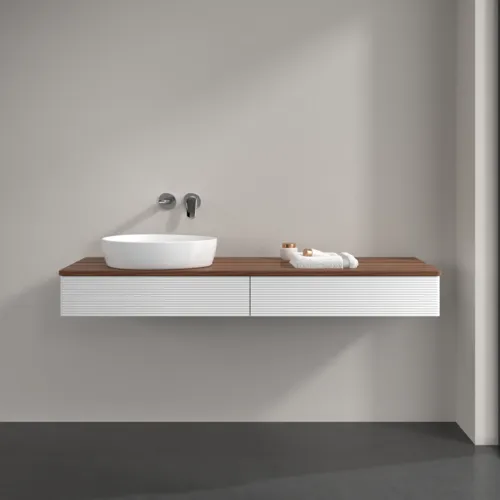 Bild von VILLEROY BOCH Antao Waschbeckenunterschrank, 2 Auszüge, 1600 x 190 x 500 mm, Front mit Struktur, White Matt Lacquer / Warm Walnut #K15112MT
