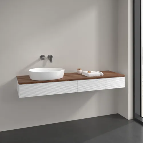 Bild von VILLEROY BOCH Antao Waschbeckenunterschrank, 2 Auszüge, 1600 x 190 x 500 mm, Front mit Struktur, White Matt Lacquer / Warm Walnut #K15112MT