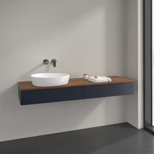 Bild von VILLEROY BOCH Antao Waschbeckenunterschrank, 2 Auszüge, 1600 x 190 x 500 mm, Front ohne Struktur, Midnight Blue Matt Lacquer / Warm Walnut #K15012HG