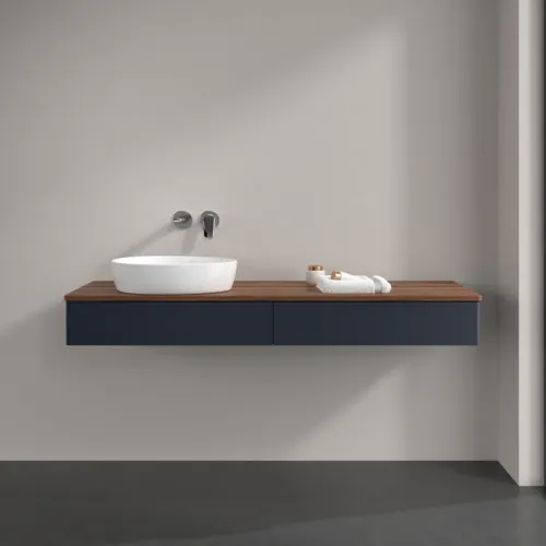 Bild von VILLEROY BOCH Antao Waschbeckenunterschrank, 2 Auszüge, 1600 x 190 x 500 mm, Front ohne Struktur, Midnight Blue Matt Lacquer / Warm Walnut #K15012HG
