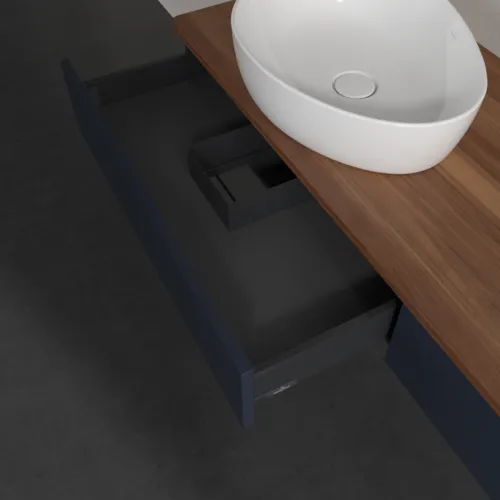 Bild von VILLEROY BOCH Antao Waschbeckenunterschrank, 2 Auszüge, 1600 x 190 x 500 mm, Front ohne Struktur, Midnight Blue Matt Lacquer / Warm Walnut #K15012HG