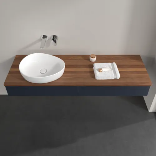 Bild von VILLEROY BOCH Antao Waschbeckenunterschrank, 2 Auszüge, 1600 x 190 x 500 mm, Front ohne Struktur, Midnight Blue Matt Lacquer / Warm Walnut #K15012HG