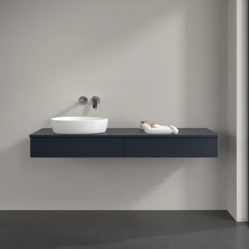 Bild von VILLEROY BOCH Antao Waschbeckenunterschrank, 2 Auszüge, 1600 x 190 x 500 mm, Front mit Struktur, Midnight Blue Matt Lacquer / Midnight Blue Matt Lacquer #K15110HG
