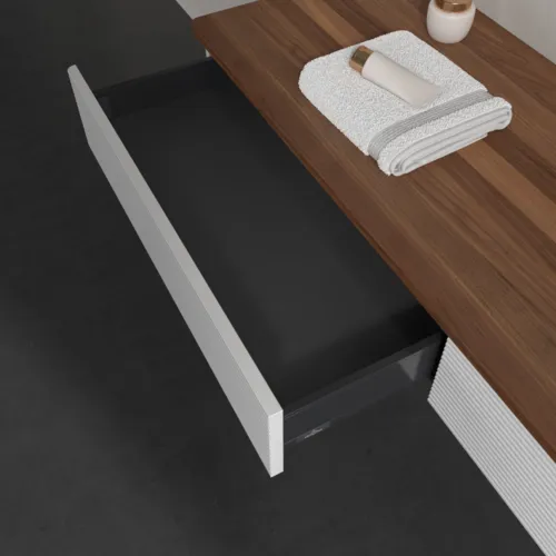 VILLEROY BOCH Antao Waschbeckenunterschrank, 2 Auszüge, 1600 x 190 x 500 mm, Front mit Struktur, Glossy White Lacquer / Warm Walnut #K16152GF, Bild 5