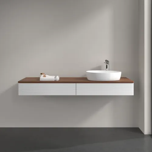 VILLEROY BOCH Antao Waschbeckenunterschrank, 2 Auszüge, 1600 x 190 x 500 mm, Front mit Struktur, Glossy White Lacquer / Warm Walnut #K16152GF, Bild 3
