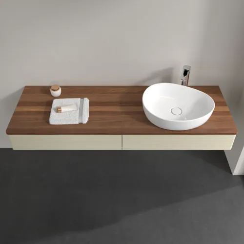 Bild von VILLEROY BOCH Antao Waschbeckenunterschrank, 2 Auszüge, 1600 x 190 x 500 mm, Front mit Struktur, Silk Grey Matt Lacquer / Warm Walnut #K16152HJ