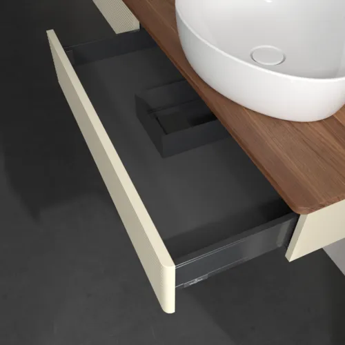 Bild von VILLEROY BOCH Antao Waschbeckenunterschrank, 2 Auszüge, 1600 x 190 x 500 mm, Front mit Struktur, Silk Grey Matt Lacquer / Warm Walnut #K16152HJ