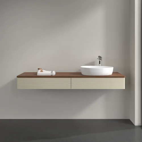 Bild von VILLEROY BOCH Antao Waschbeckenunterschrank, 2 Auszüge, 1600 x 190 x 500 mm, Front mit Struktur, Silk Grey Matt Lacquer / Warm Walnut #K16152HJ