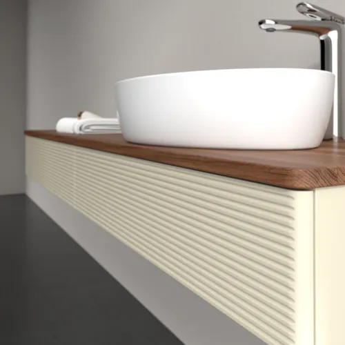 Bild von VILLEROY BOCH Antao Waschbeckenunterschrank, 2 Auszüge, 1600 x 190 x 500 mm, Front mit Struktur, Silk Grey Matt Lacquer / Warm Walnut #K16152HJ