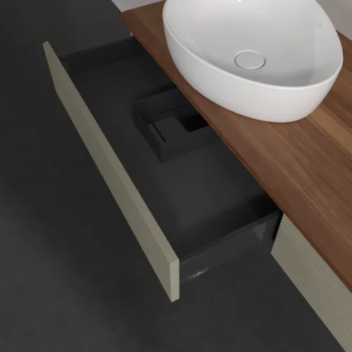 Bild von VILLEROY BOCH Antao Waschbeckenunterschrank, 2 Auszüge, 1600 x 190 x 500 mm, Front mit Struktur, Stone Grey Matt Lacquer / Warm Walnut #K15112HK