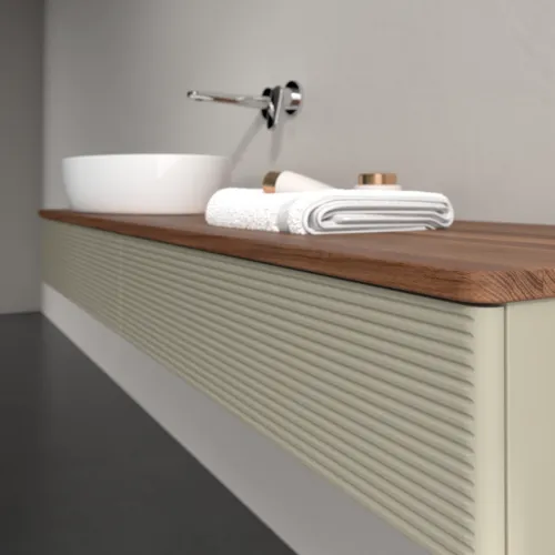 Bild von VILLEROY BOCH Antao Waschbeckenunterschrank, 2 Auszüge, 1600 x 190 x 500 mm, Front mit Struktur, Stone Grey Matt Lacquer / Warm Walnut #K15112HK