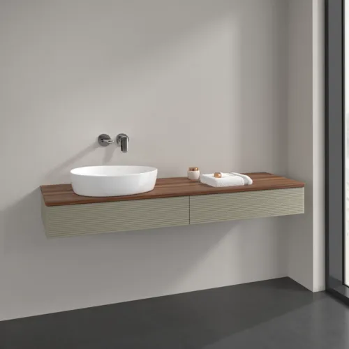 Bild von VILLEROY BOCH Antao Waschbeckenunterschrank, 2 Auszüge, 1600 x 190 x 500 mm, Front mit Struktur, Stone Grey Matt Lacquer / Warm Walnut #K15112HK