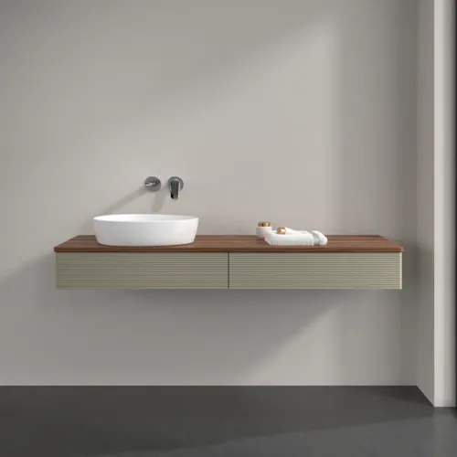 Bild von VILLEROY BOCH Antao Waschbeckenunterschrank, 2 Auszüge, 1600 x 190 x 500 mm, Front mit Struktur, Stone Grey Matt Lacquer / Warm Walnut #K15112HK