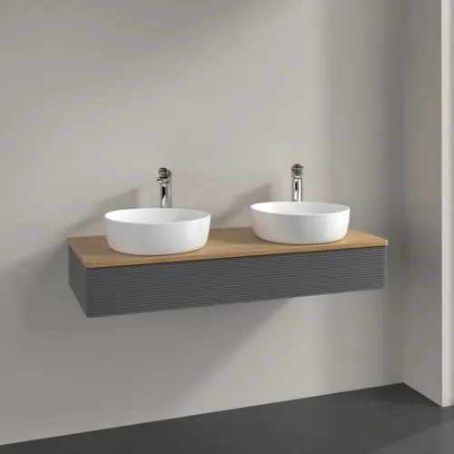 Bild von VILLEROY BOCH Antao Waschbeckenunterschrank, 1 Auszug, 1200 x 190 x 500 mm, Front mit Struktur, Anthracite Matt Lacquer / Honey Oak #K13151GK