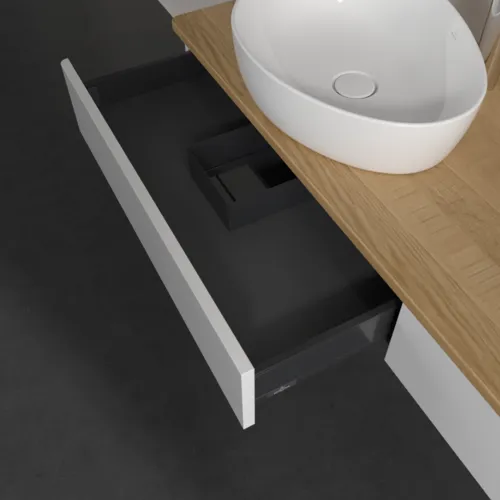 Picture of VILLEROY BOCH Antao Vanity unit, 2 pull-out compartments, 1600 x 190 x 500 mm, Front without structure, Glossy White Lacquer / Honey Oak #K17051GF