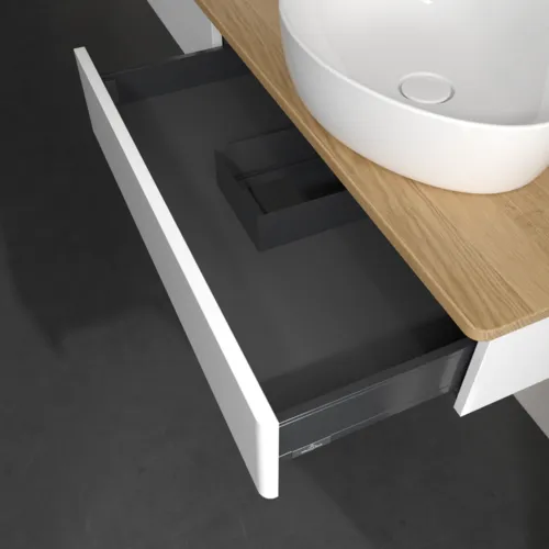 Picture of VILLEROY BOCH Antao Vanity unit, 2 pull-out compartments, 1600 x 190 x 500 mm, Front without structure, Glossy White Lacquer / Honey Oak #K17051GF
