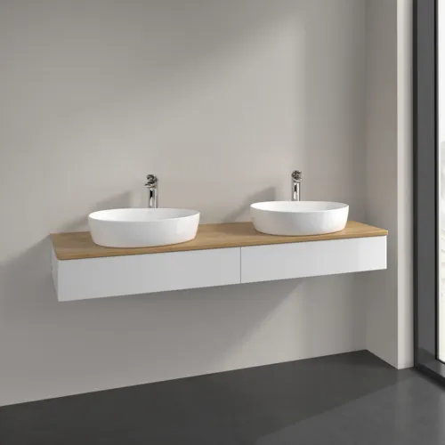 Picture of VILLEROY BOCH Antao Vanity unit, 2 pull-out compartments, 1600 x 190 x 500 mm, Front without structure, Glossy White Lacquer / Honey Oak #K17051GF