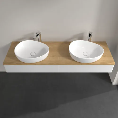 Picture of VILLEROY BOCH Antao Vanity unit, 2 pull-out compartments, 1600 x 190 x 500 mm, Front without structure, Glossy White Lacquer / Honey Oak #K17051GF