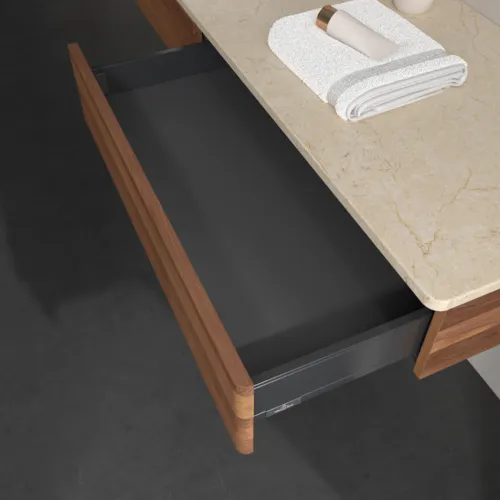 Bild von VILLEROY BOCH Antao Waschbeckenunterschrank, 2 Auszüge, 1600 x 190 x 500 mm, Front mit Struktur, Warm Walnut / Botticino #K15113HM