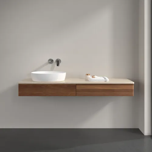 Bild von VILLEROY BOCH Antao Waschbeckenunterschrank, 2 Auszüge, 1600 x 190 x 500 mm, Front mit Struktur, Warm Walnut / Botticino #K15113HM