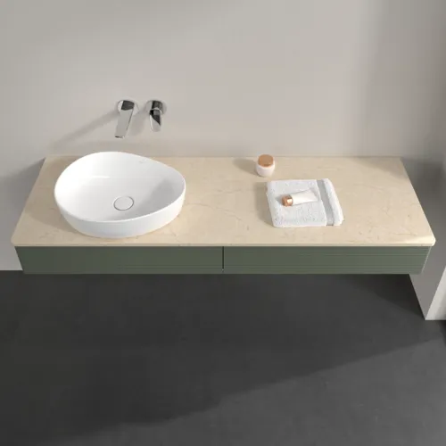Bild von VILLEROY BOCH Antao Waschbeckenunterschrank, 2 Auszüge, 1600 x 190 x 500 mm, Front mit Struktur, Leaf Green Matt Lacquer / Botticino #K15113HL