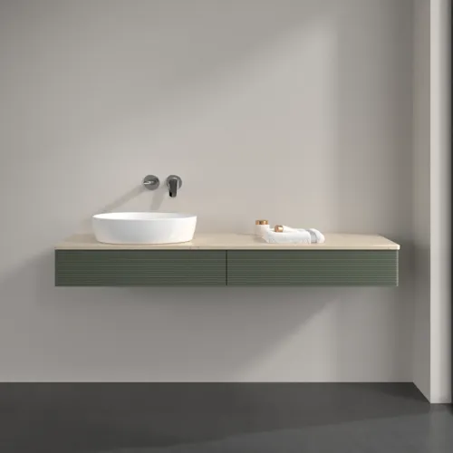 Bild von VILLEROY BOCH Antao Waschbeckenunterschrank, 2 Auszüge, 1600 x 190 x 500 mm, Front mit Struktur, Leaf Green Matt Lacquer / Botticino #K15113HL